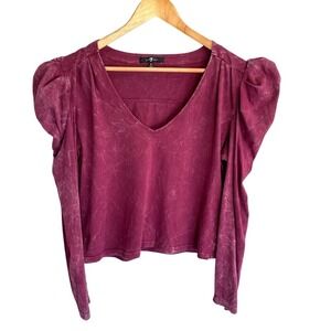 7 For All Mankind‎ Women's Medium Top Puff Sleeve Distressed Long Sleeve V-Neck